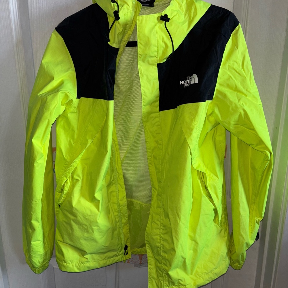 The North Face Men’s Neon Green/yellow & Black Hooded Windbreaker Jacket, small